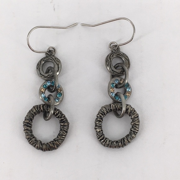 M4M “Nest” Crystal Hanging Hoop Pierced Earrings - Picture 1 of 7